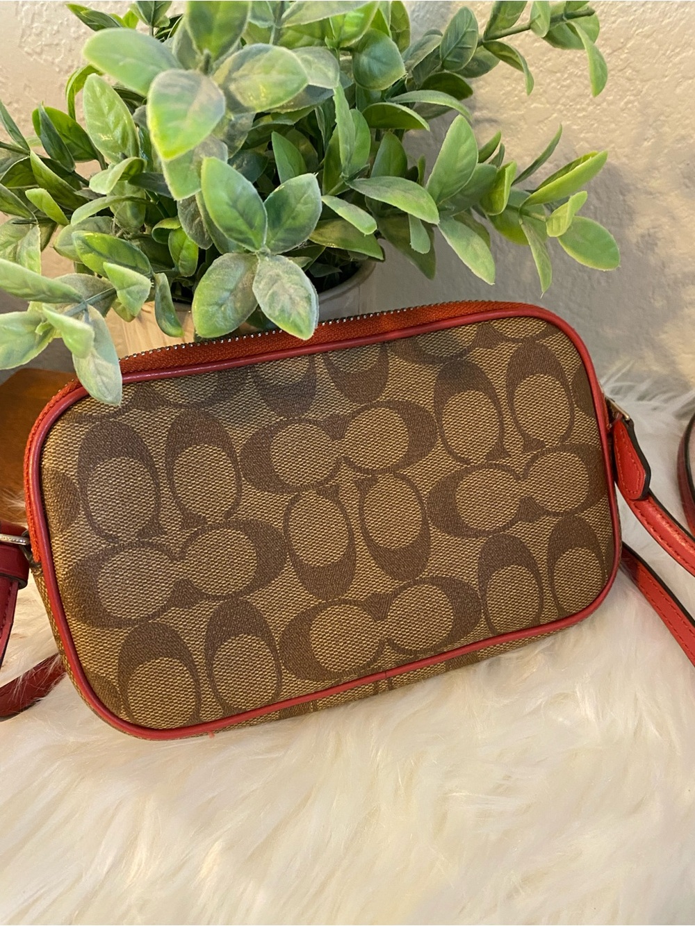 Coach Brown Signature Canvas Crossbody with Red Trim and Miss Pac-Man Graphic - Picture 9 of 15